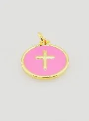 Cross Medal - Pink Enamel
