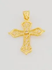 Gold-Plated Pendant Openwork Cross with Arabesques - 20mm