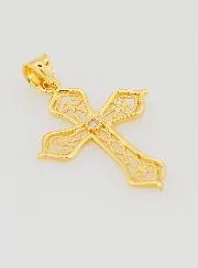 Gold-Plated Pendant Openwork Cross with Arabesques - 20mm