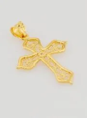 Gold-Plated Pendant Openwork Cross with Arabesques - 20mm