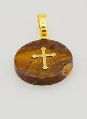 Transparent Medal With Cross - Brown