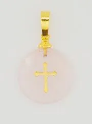 Transparent Medal With Cross - Pink