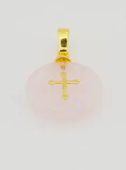 Transparent Medal With Cross - Pink