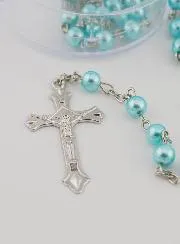 Lourdes Rosary with Blue Mother-of-Pearl Beads - Gift Box