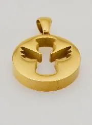 Openwork Guardian Angel Medal in Golden Stainless Steel - 18mm