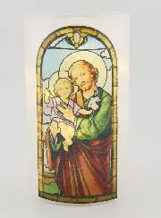 LED Candle Jar  and Prayer - Saint Joseph