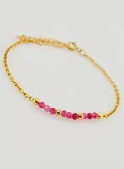 Stainless Steel Bracelet with Pink Calcedony