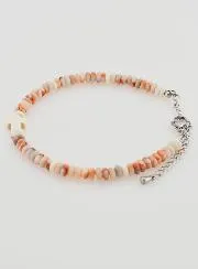 Bracelet Cross and Pink Granite Stones