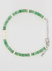 Bracelet with Cross and Green Glass Stones
