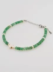 Bracelet with Cross and Green Glass Stones