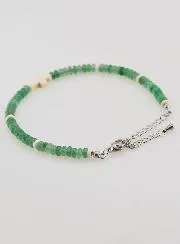 Bracelet with Cross and Green Glass Stones