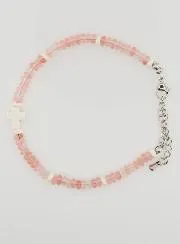 Bracelet with Cross and Pink Glass Stones
