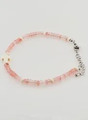 Bracelet with Cross and Pink Glass Stones
