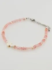 Bracelet with Cross and Pink Glass Stones
