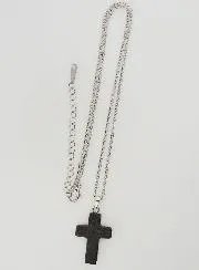 Religious Necklace in Stainless Steel with Lava Stone Cross