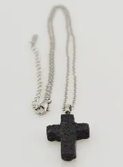 Religious Necklace in Stainless Steel with Lava Stone Cross