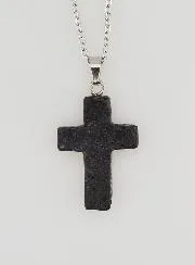 Religious Necklace in Stainless Steel with Lava Stone Cross