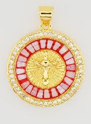 Medal with Cross and Red Enamel - 22mm