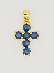 Cross Pendant with Zircons - Blue
