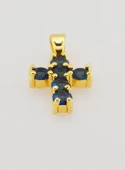 Cross Pendant with Zircons - Blue