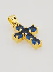 Cross Pendant with Zircons - Blue