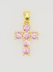 Cross Pendant with Zircons - Pink