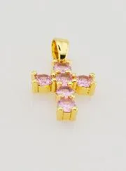 Cross Pendant with Zircons - Pink