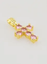 Cross Pendant with Zircons - Pink
