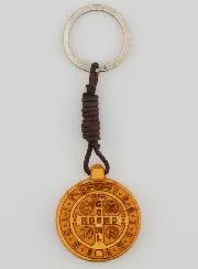 St Benedict Keyring made from Olive Wood