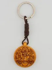 St Benedict Keyring made from Olive Wood
