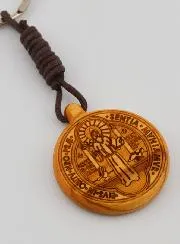 St Benedict Keyring made from Olive Wood