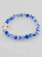 Religious Bracelet with Cross - Blue Jade