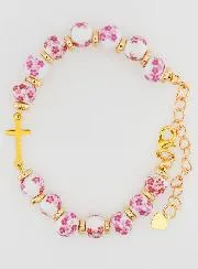 Bracelet with Cross and Ceramic Beads – Pink