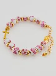 Bracelet with Cross and Ceramic Beads – Pink
