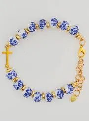 Bracelet with Cross and Ceramic Beads - Blue