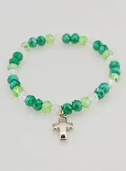 Bracelet with Cross and Glass Beads - Green