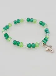 Bracelet with Cross and Glass Beads - Green