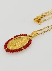 Miraculous Medal Faceted Beads with Necklace – Red