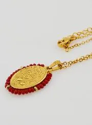 Miraculous Medal Faceted Beads with Necklace – Red