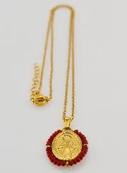 Miraculous Medal Faceted Beads with Necklace – Red
