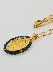 Miraculous Medal Faceted Beads with Necklace – Dark Blue