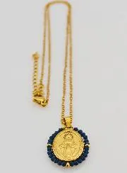 Miraculous Medal Faceted Beads with Necklace – Dark Blue