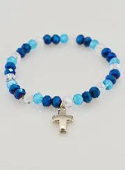 Bracelet with Cross and Glass Beads - Blue