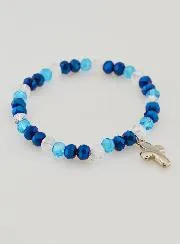 Bracelet with Cross and Glass Beads - Blue