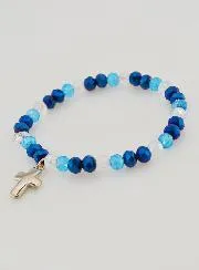 Bracelet with Cross and Glass Beads - Blue