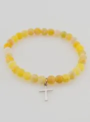 Religious Bracelet with Cross and Agate - Yellow