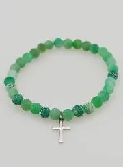 Religious Bracelet with Cross and Agate – Green