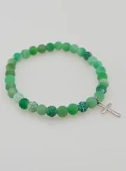 Religious Bracelet with Cross and Agate – Green