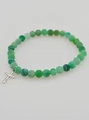 Religious Bracelet with Cross and Agate – Green
