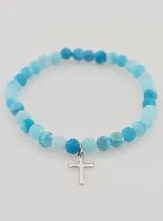 Religious Bracelet with Cross and Agate – Blue